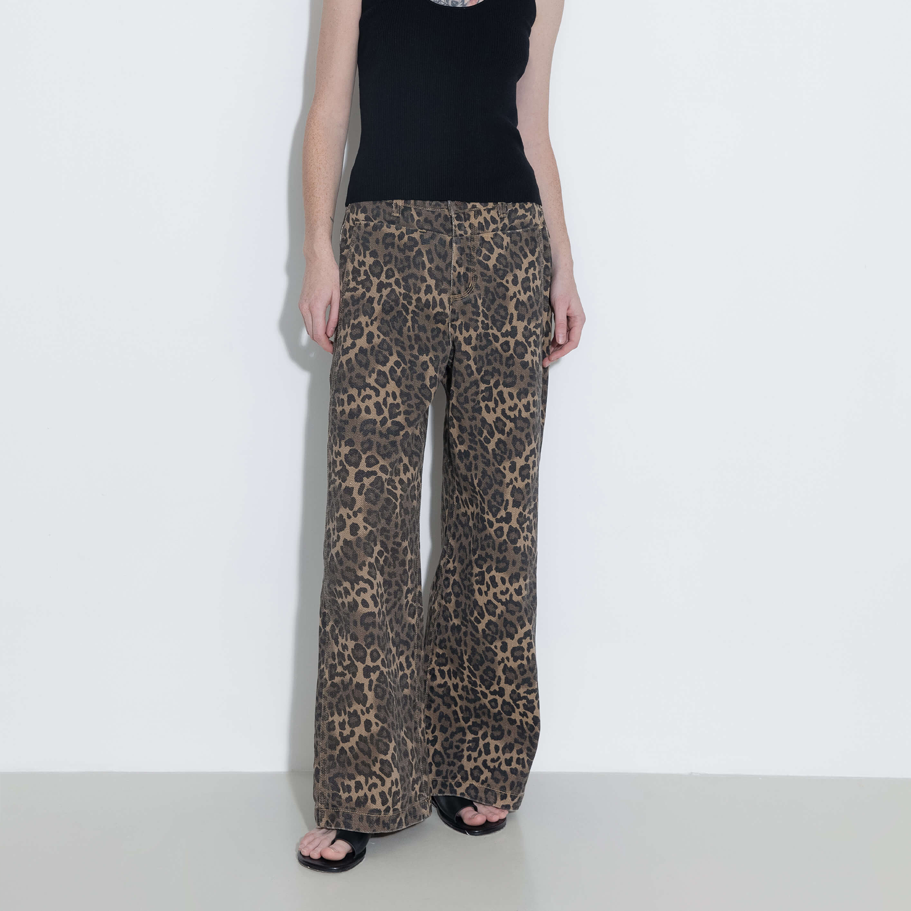 Leopard Wide Leg Denim Jeans-7