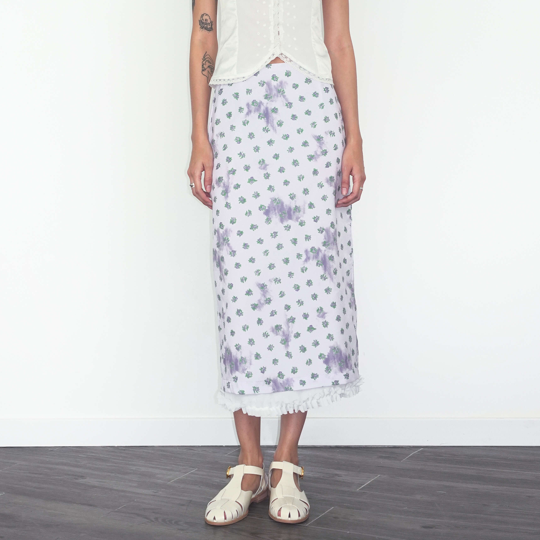 Lace Patchwork Floral Printed Skirt-9