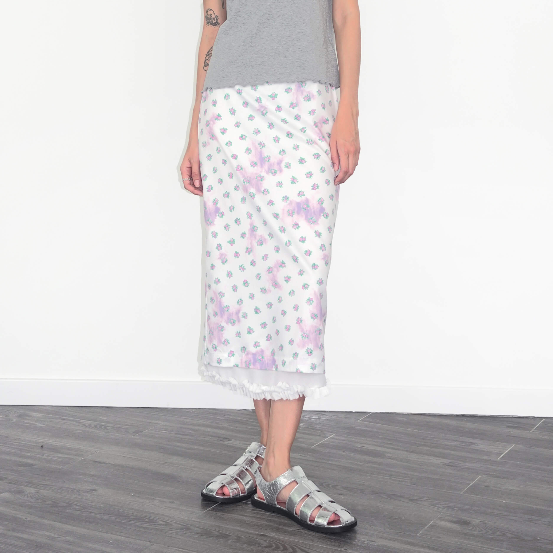 Lace Patchwork Floral Printed Skirt-4