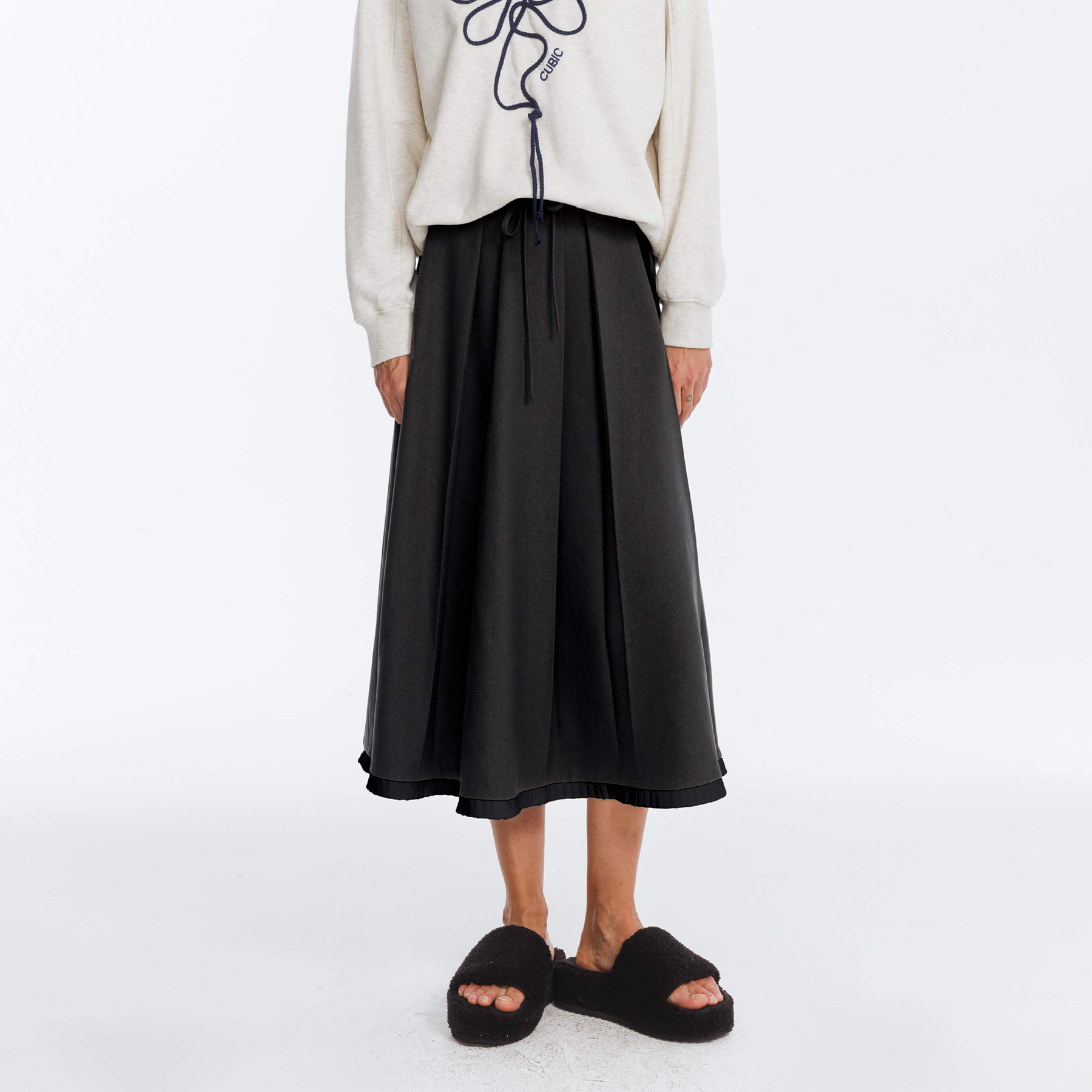 A-line Pleated Skirt with Ruffles Hem-13