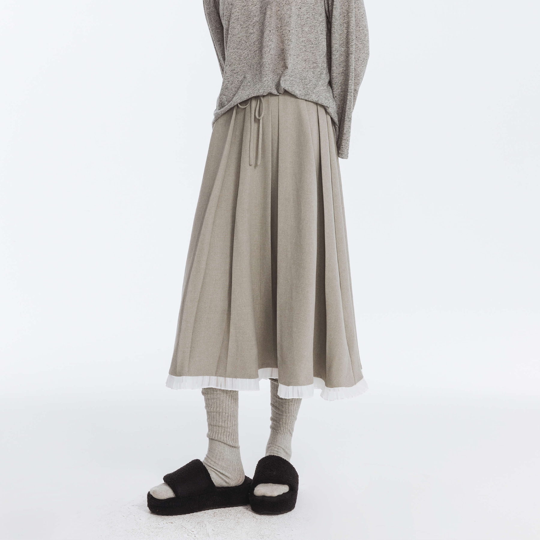 A-line Pleated Skirt with Ruffles Hem-14