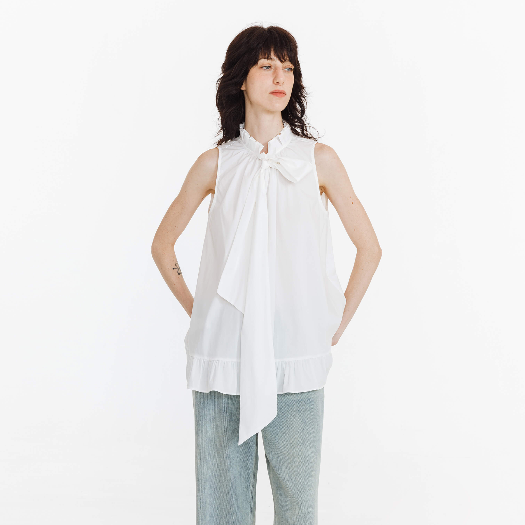 Ruffle Stand Collar Tie A-line Tank Top-14