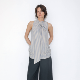 Ruffle Stand Collar Tie A-line Tank Top