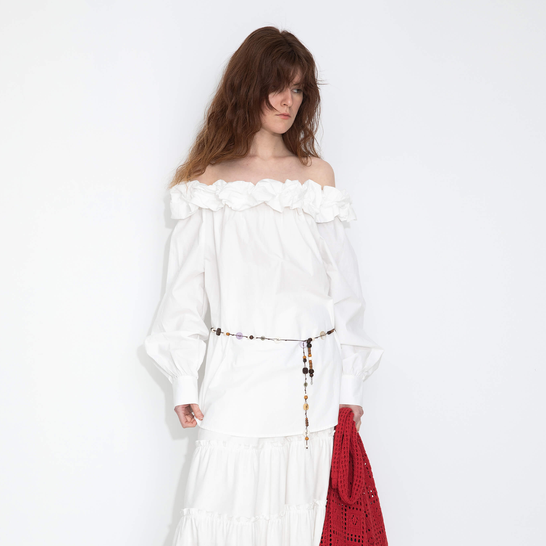 3D Ruffle Collar Long Sleeve Cotton Blouse-3