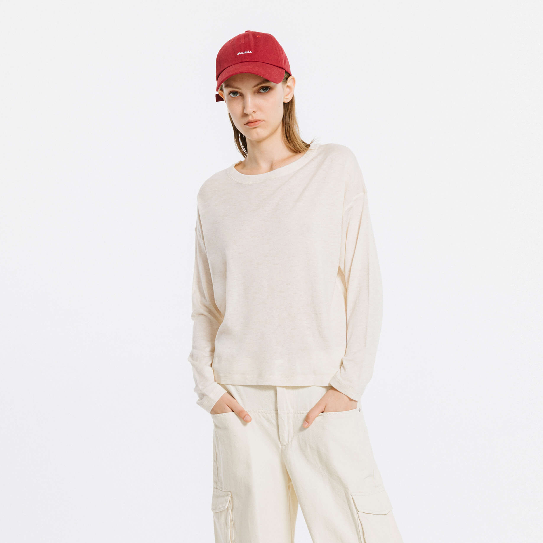 Crew Neck Long Sleeve Top with Wool Blend-14