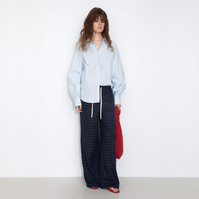 100% Cotton Oversized Balloon Sleeve Backless Tie Shirt