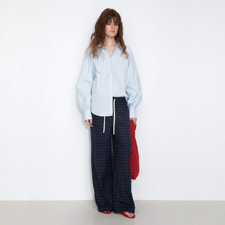 100% Cotton Oversized Balloon Sleeve Backless Tie Shirt
