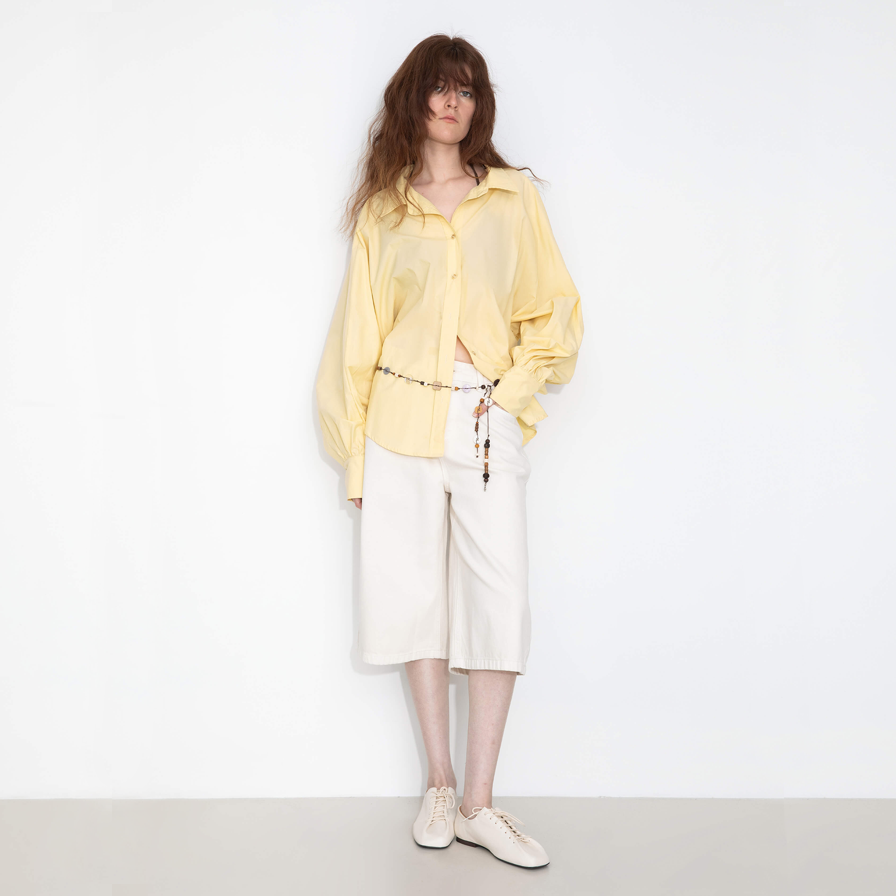 100% Cotton Oversized Balloon Sleeve Backless Tie Shirt-6