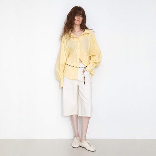 100% Cotton Oversized Balloon Sleeve Backless Tie Shirt