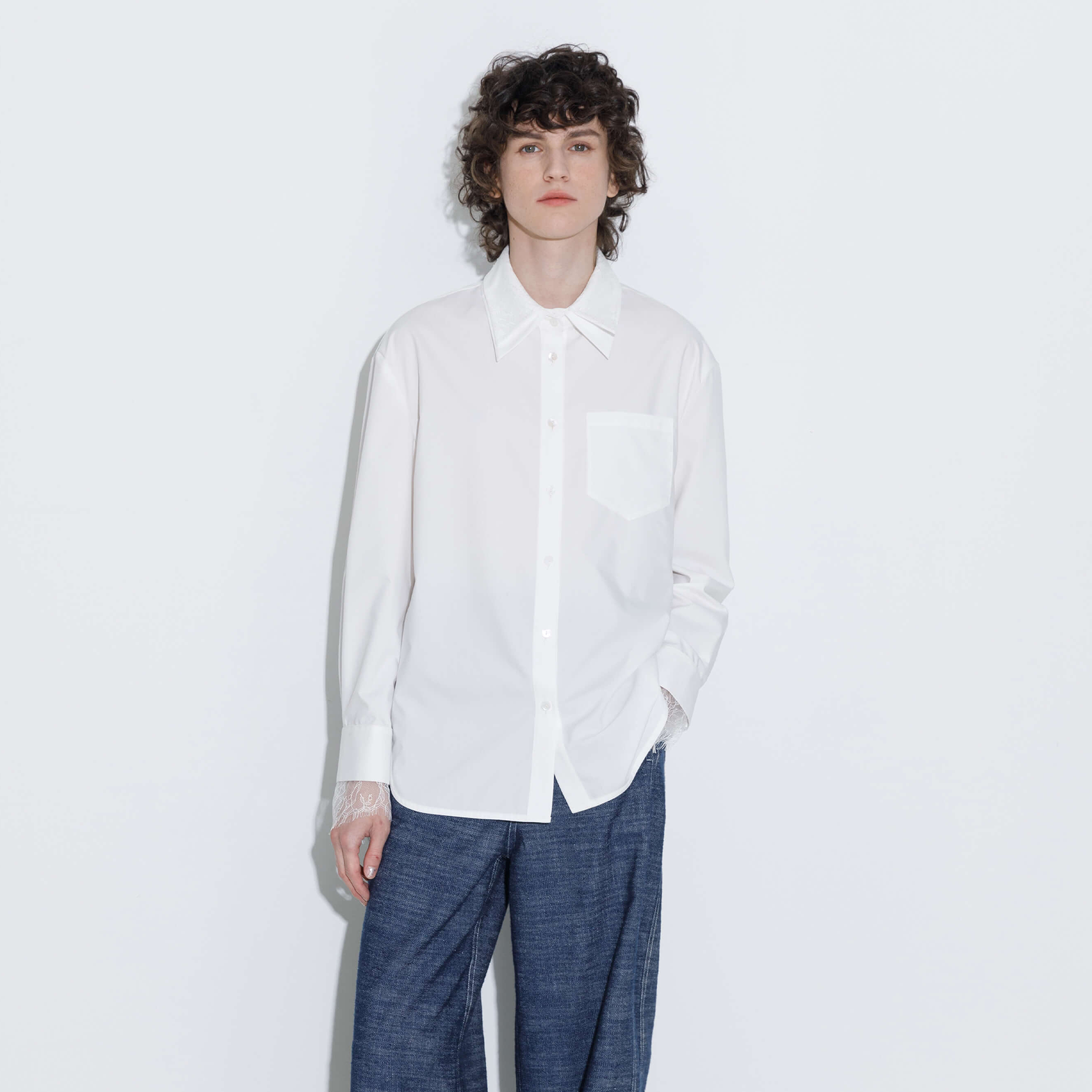 Double Wing Collar Shirt with Detachable Lace Collar-10
