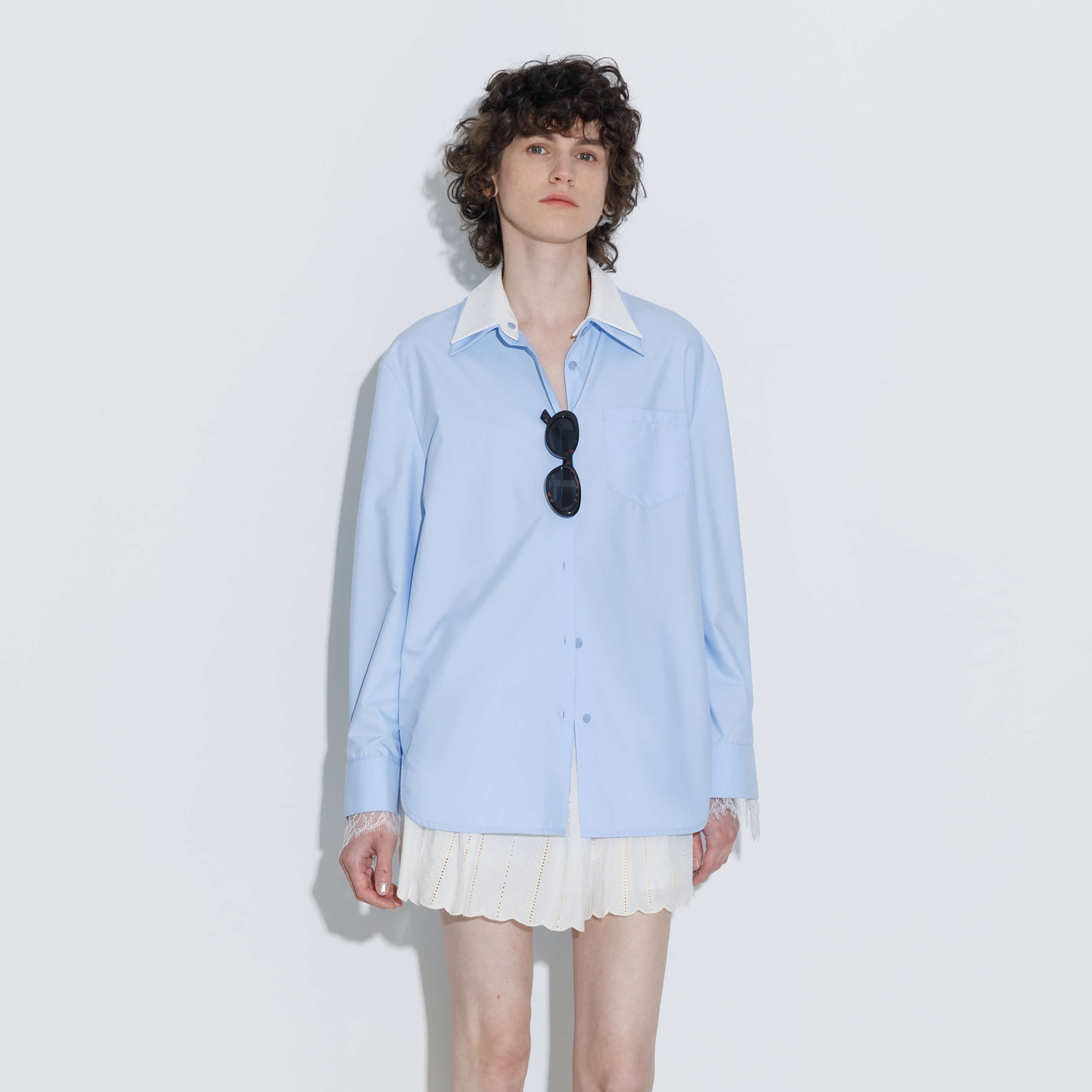 Double Wing Collar Shirt with Detachable Lace Collar-5