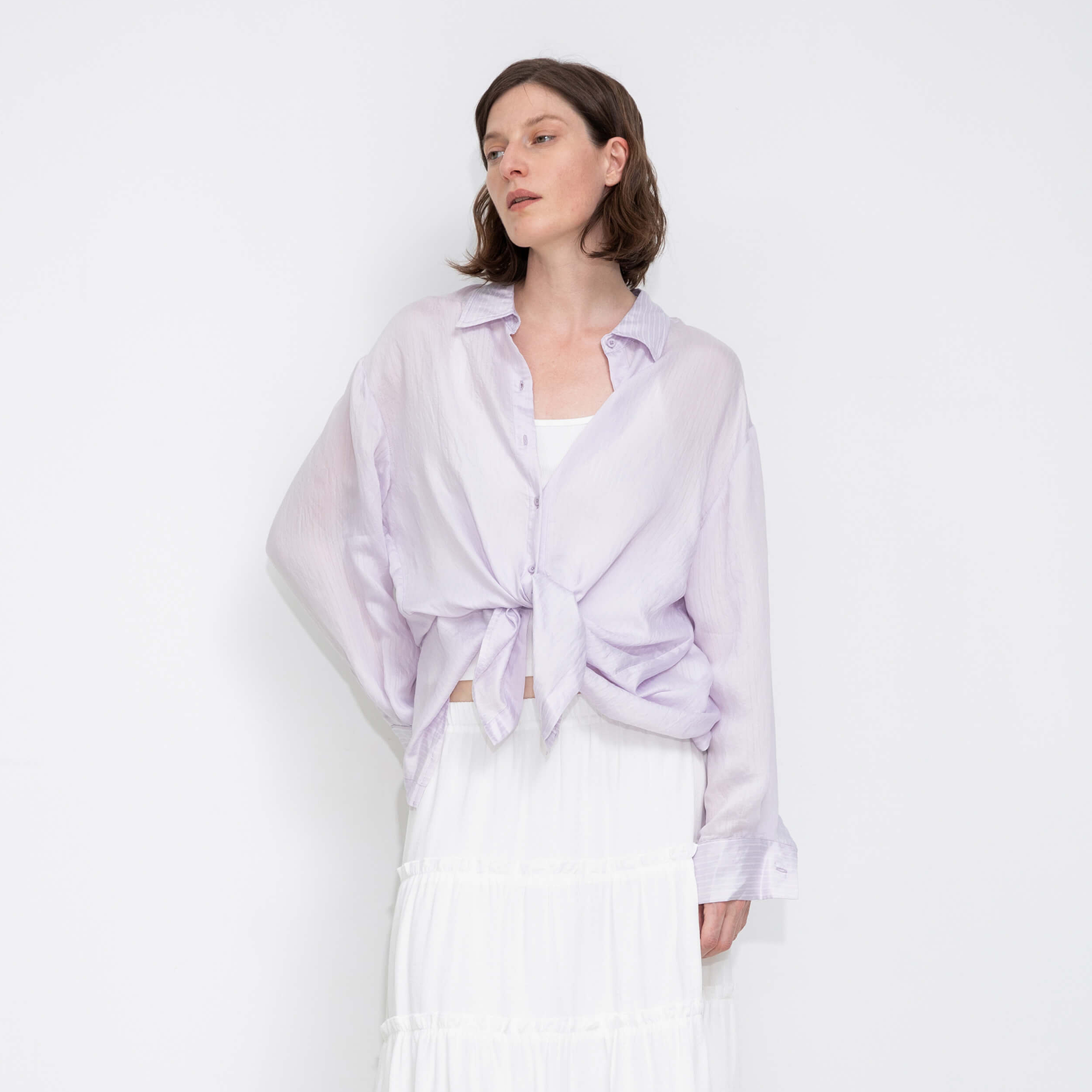 Semi-Sheer Oversized Striped Pattern Shirt-14