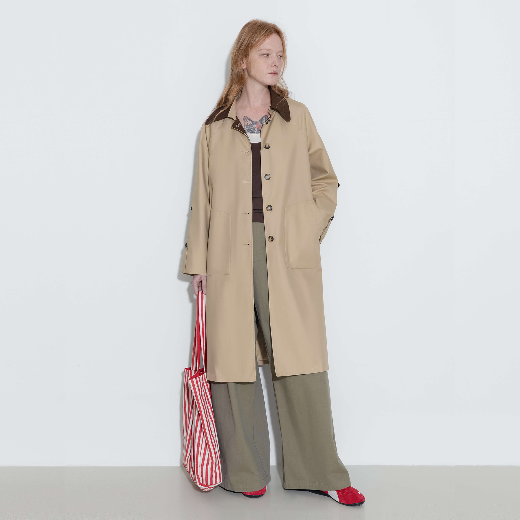 Color-Blocked Collar Long Trench Coat-12