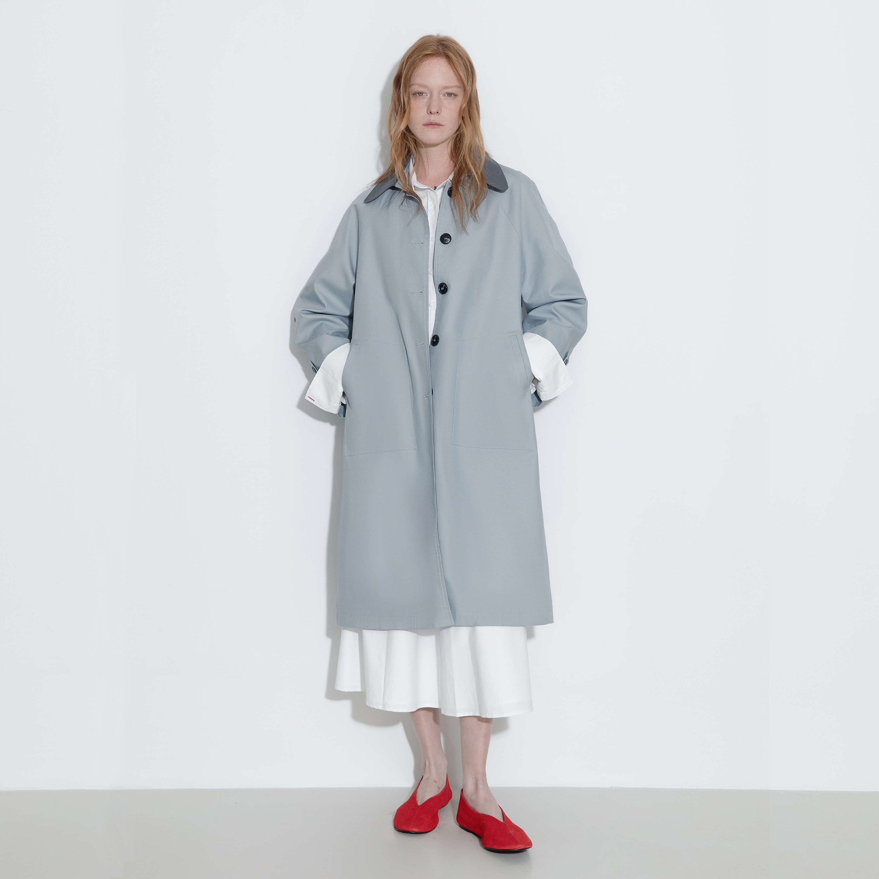 Color-Blocked Collar Long Trench Coat-4