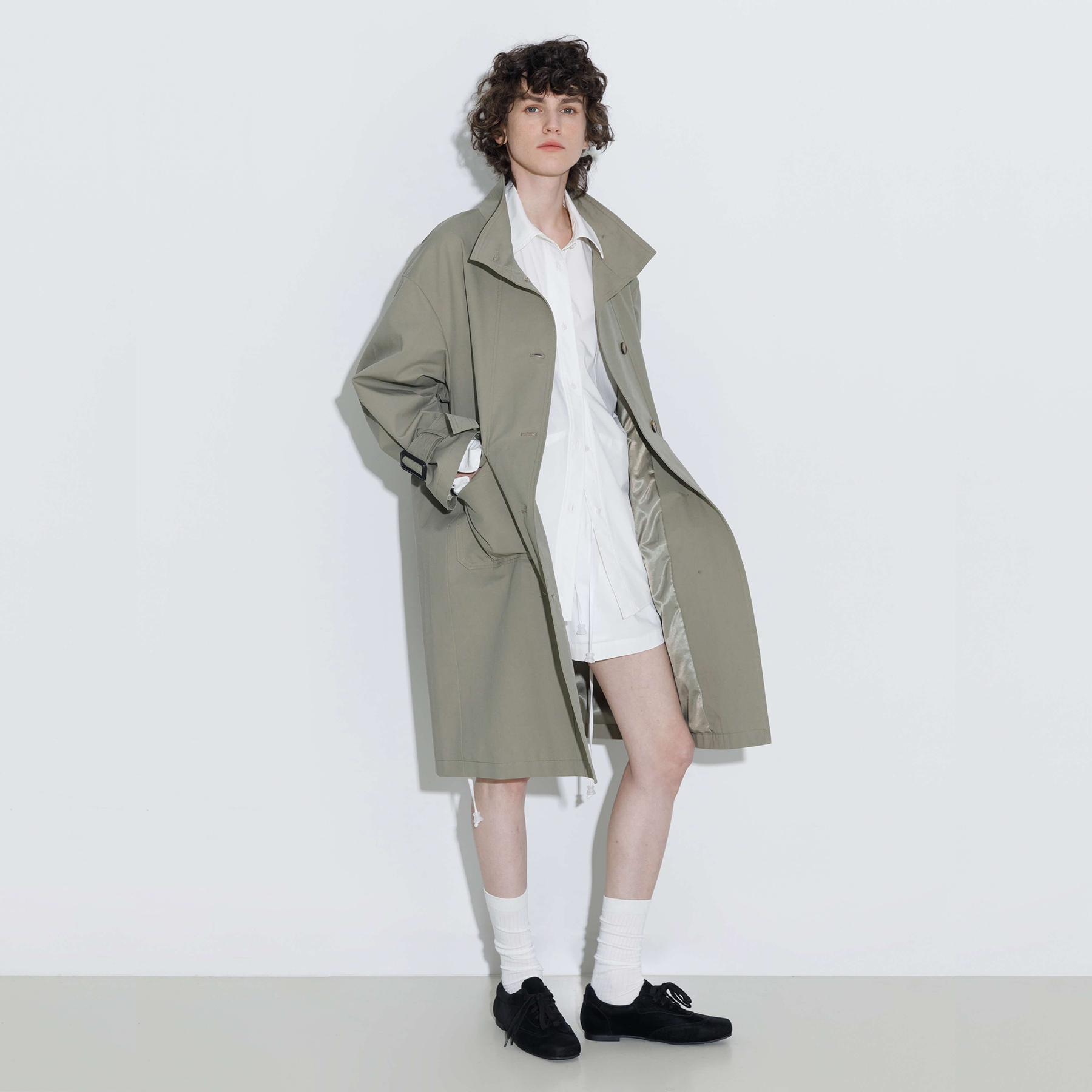 High Collar Long Trench Coat-10
