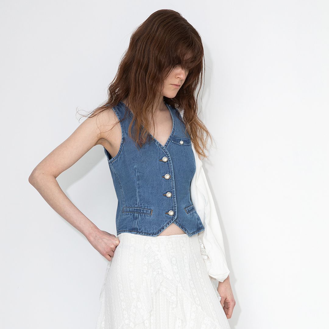 V-Neck Slim Fit Cropped Denim Vest-7