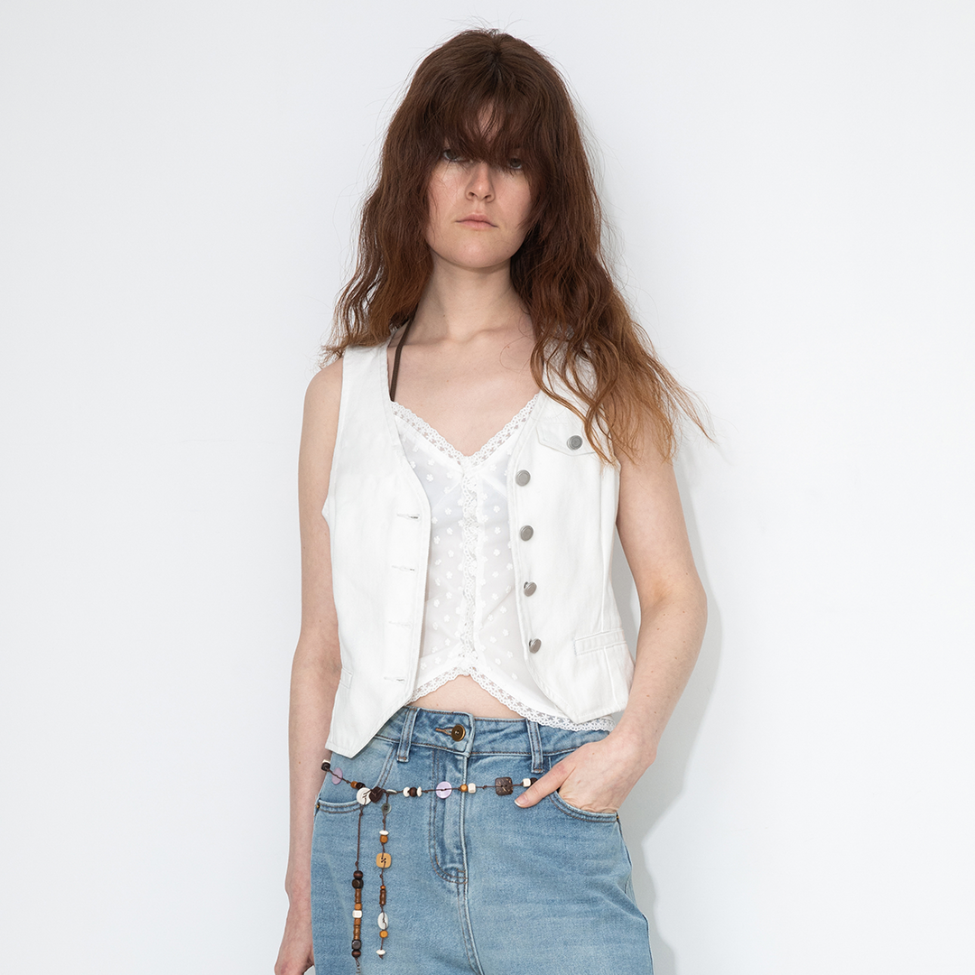 V-Neck Slim Fit Cropped Denim Vest-11