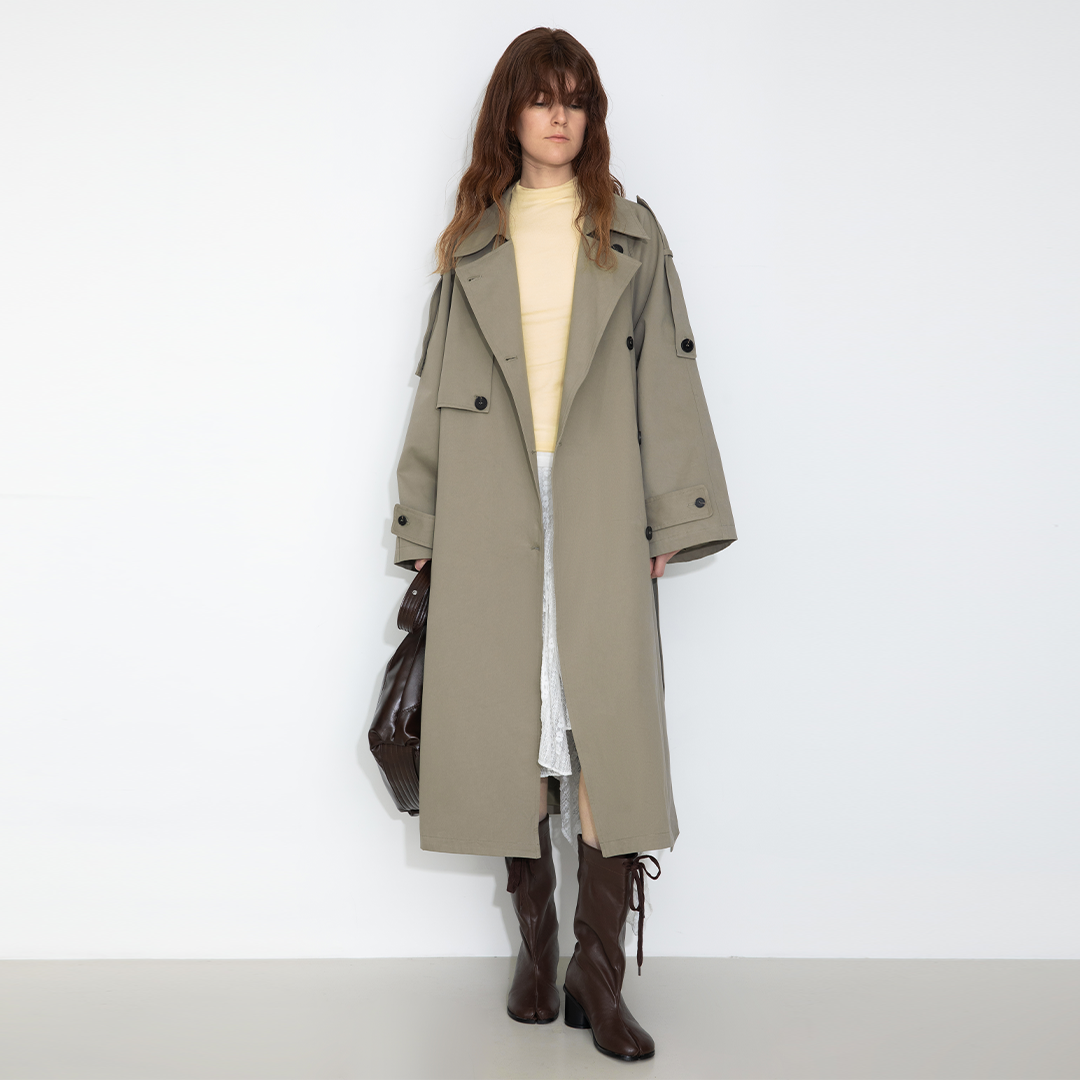 100% Cotton Oversized Mid-Length Raglan Sleeve Trench Coat-7