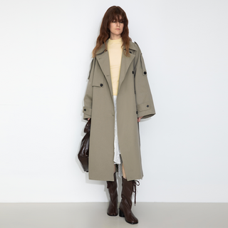 100% Cotton Oversized Mid-Length Raglan Sleeve Trench Coat