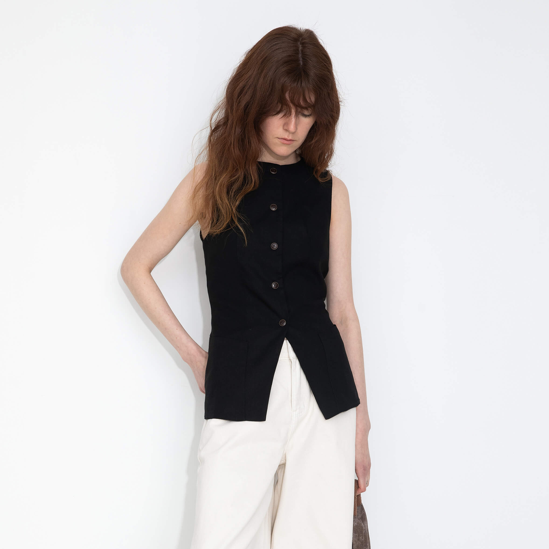 Fitted Buttoned Round Neck Vest-14