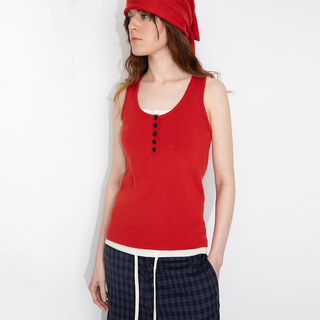 Slim-Fit Knit Henley Vest with Neck Tie