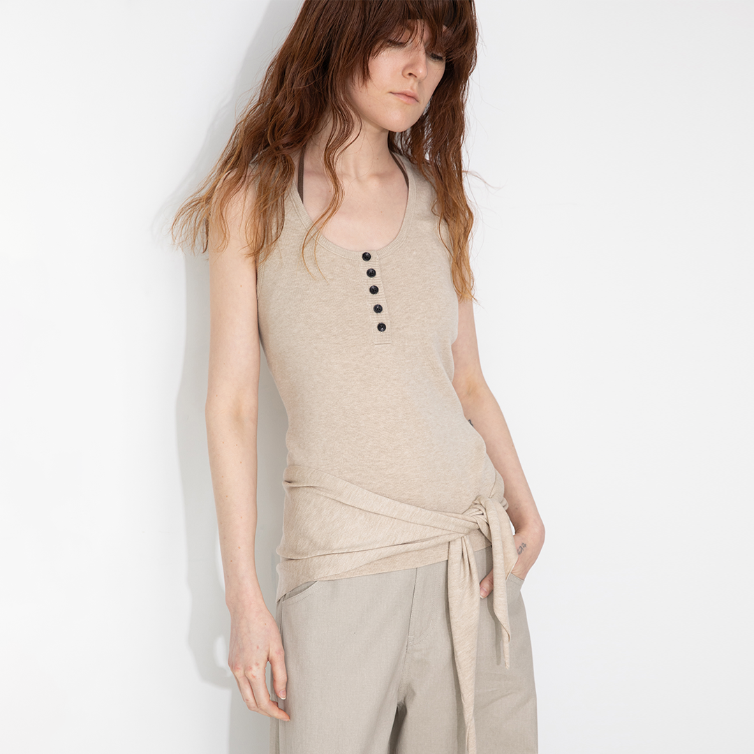 Slim-Fit Knit Henley Vest with Neck Tie-12