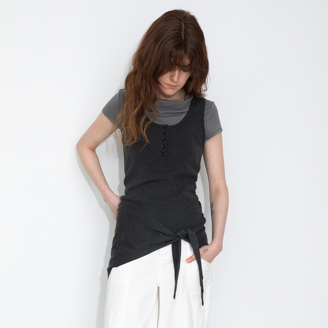 Slim-Fit Knit Henley Vest with Neck Tie-21