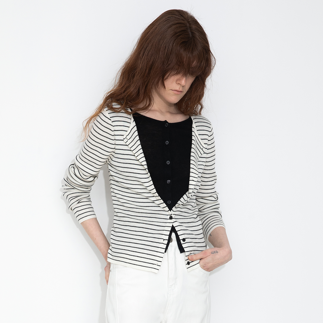 Slim-Fit Long Sleeve Layered Knit Cardigan-14