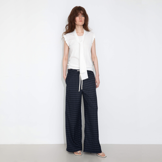 Ruffled Sleeve Sleeveless Knit Top with Attached Scarf