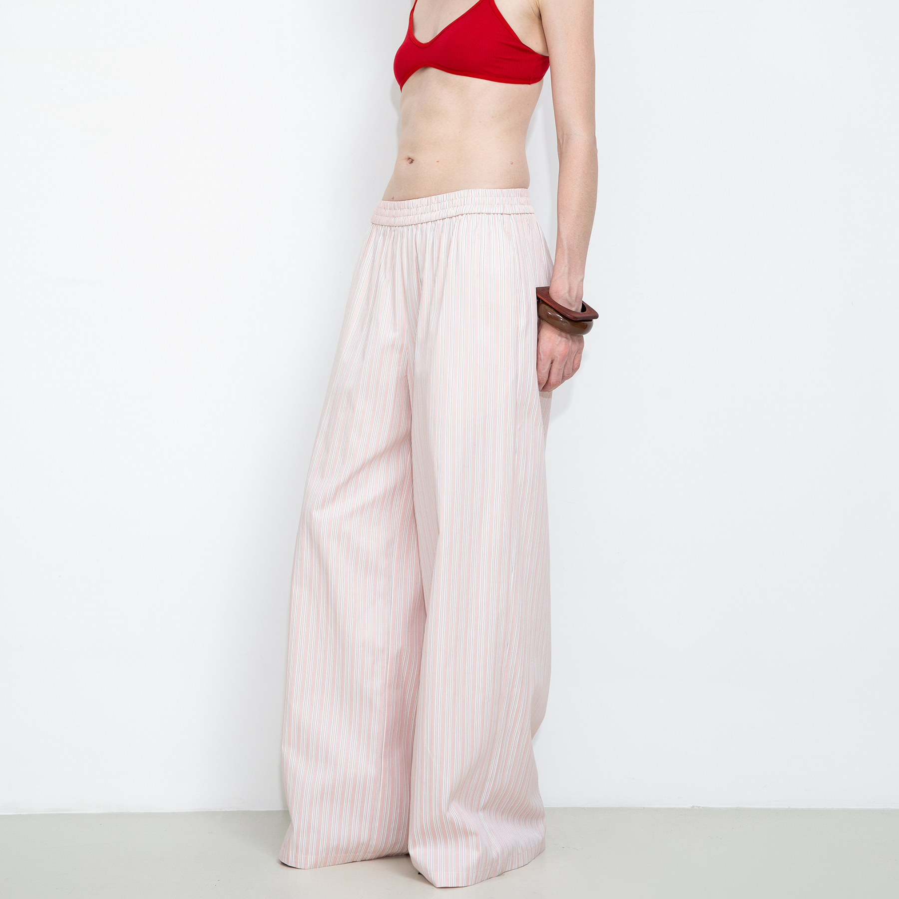Pleated Striped Wide-Leg Trousers-7