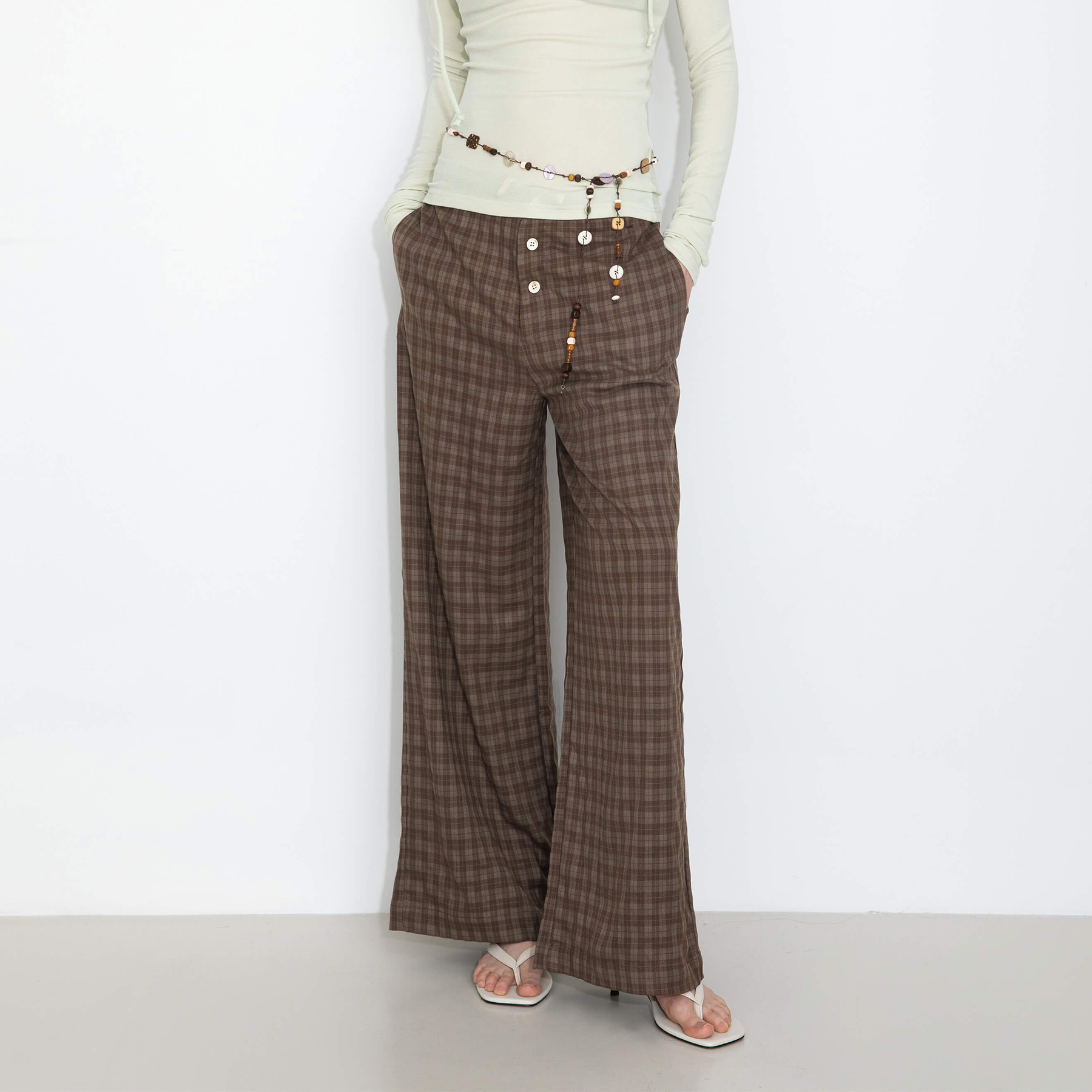 Drawstring Checkered Wide-Leg Casual Pants-14