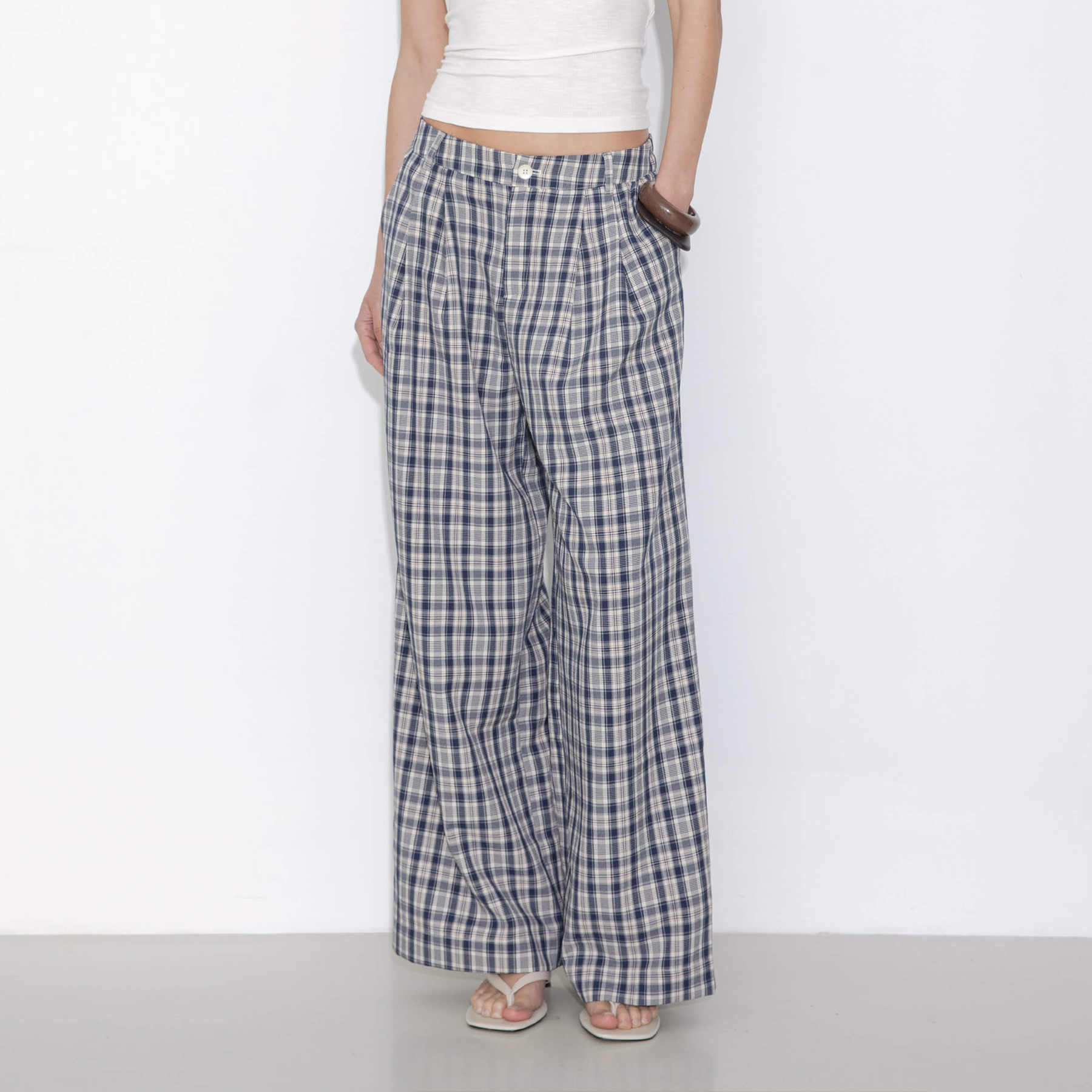 Striped Check High-Waisted Wide-Leg Casual Pants-7