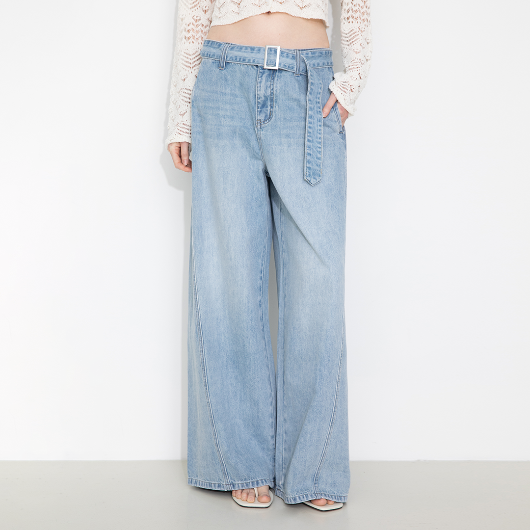 Wide-Leg Straight Jeans with Belt-7