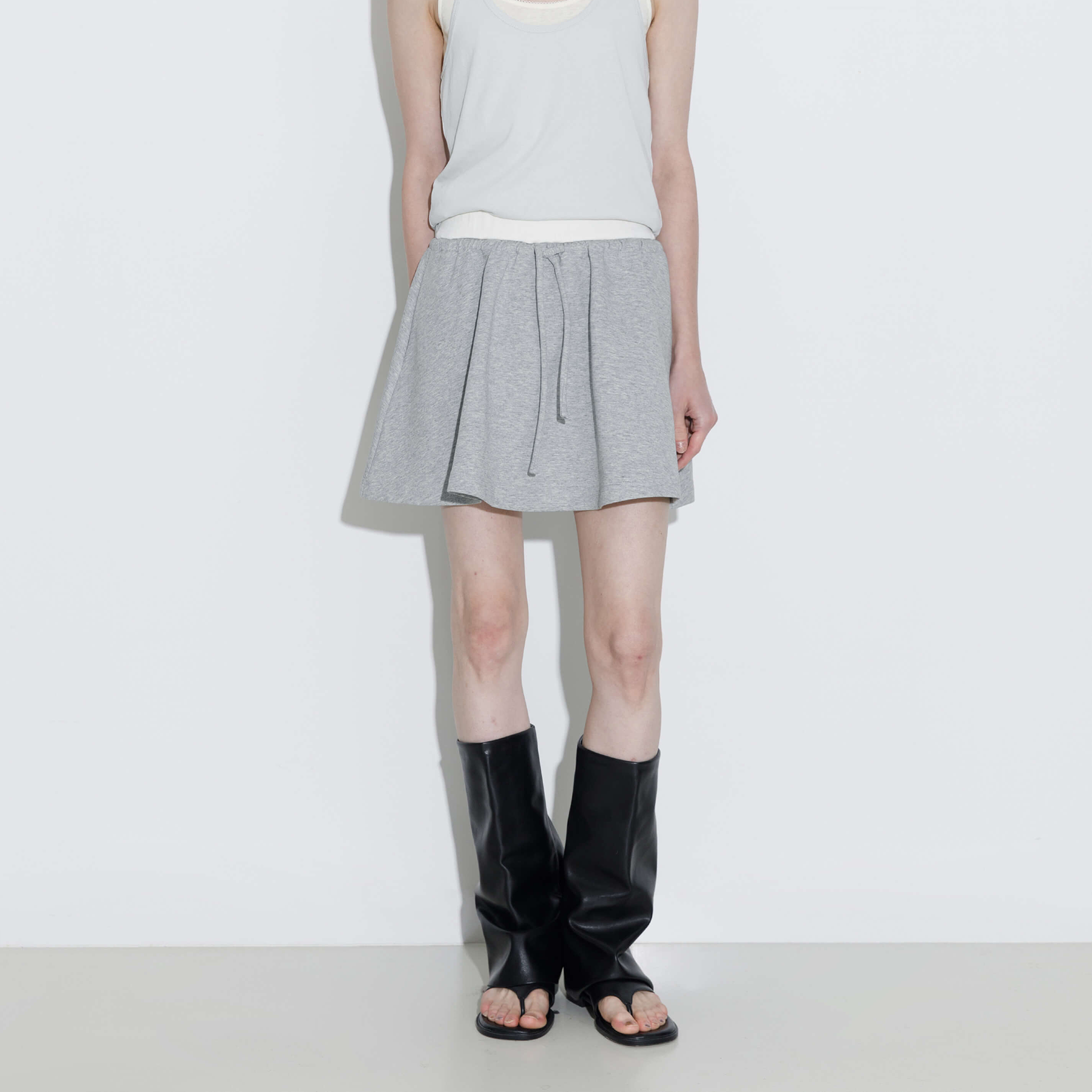 Drawstring Waist A-line Sweat Skirt-4