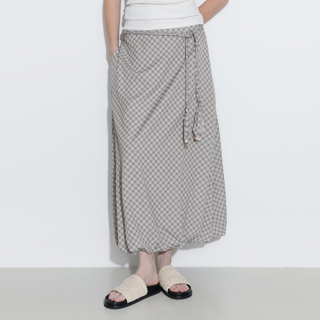 Plaid A-line Maxi Skirt with Belt-7