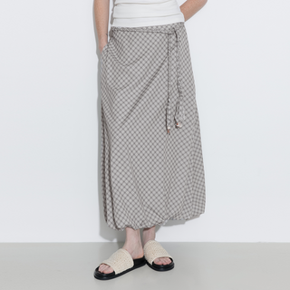 Plaid A-line Maxi Skirt with Belt