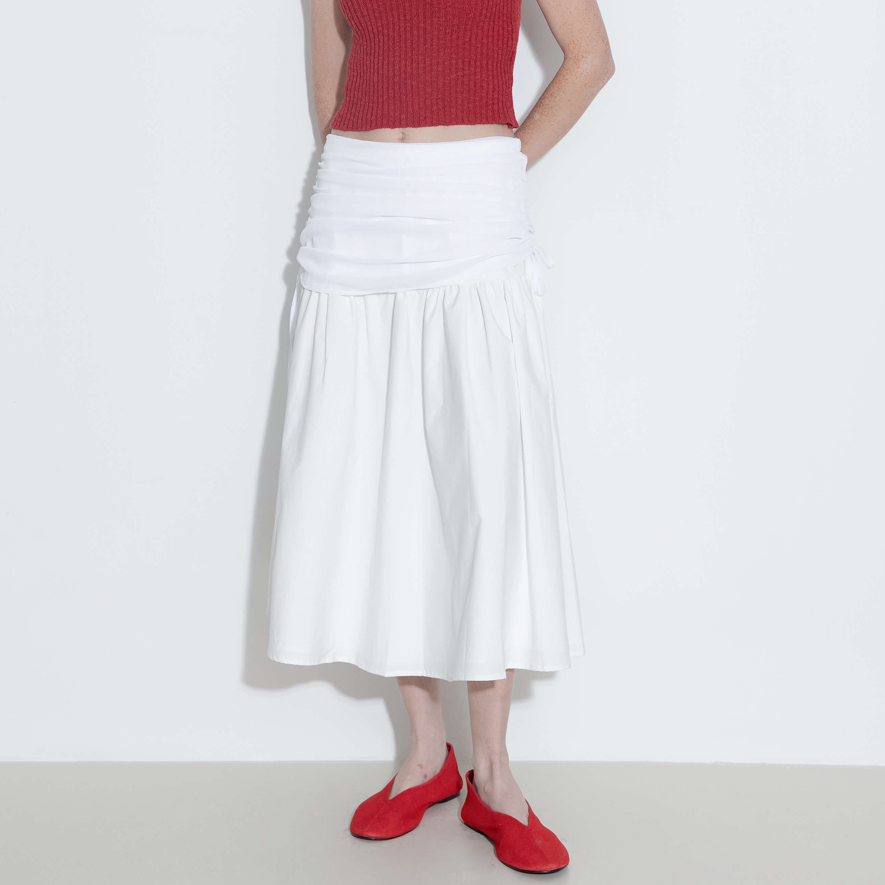 White Adjustable Semi-Bodycon A-Line Midi Skirt-3