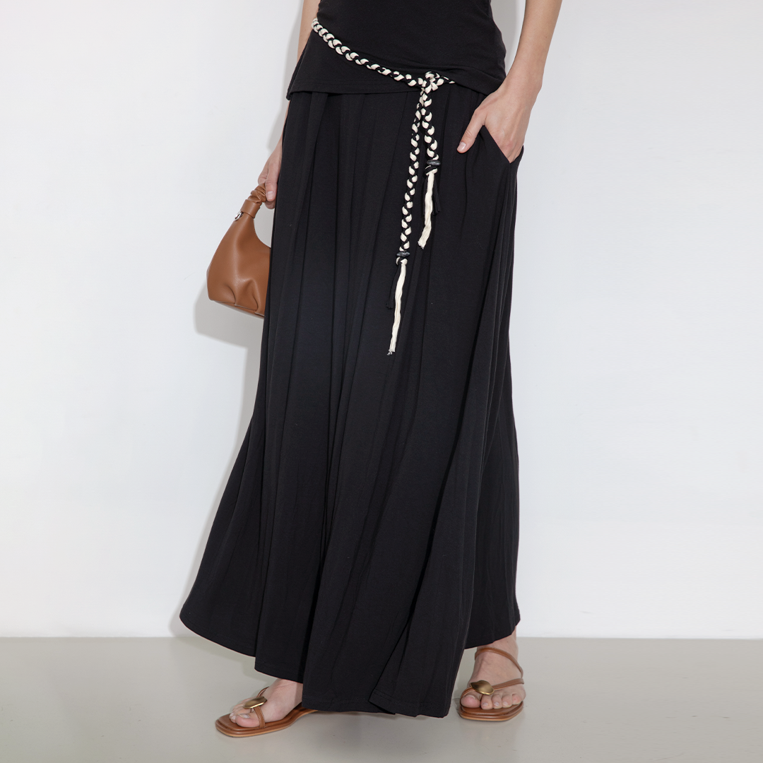 Pleated Hand-Braided High-Stretch Maxi Skirt-13