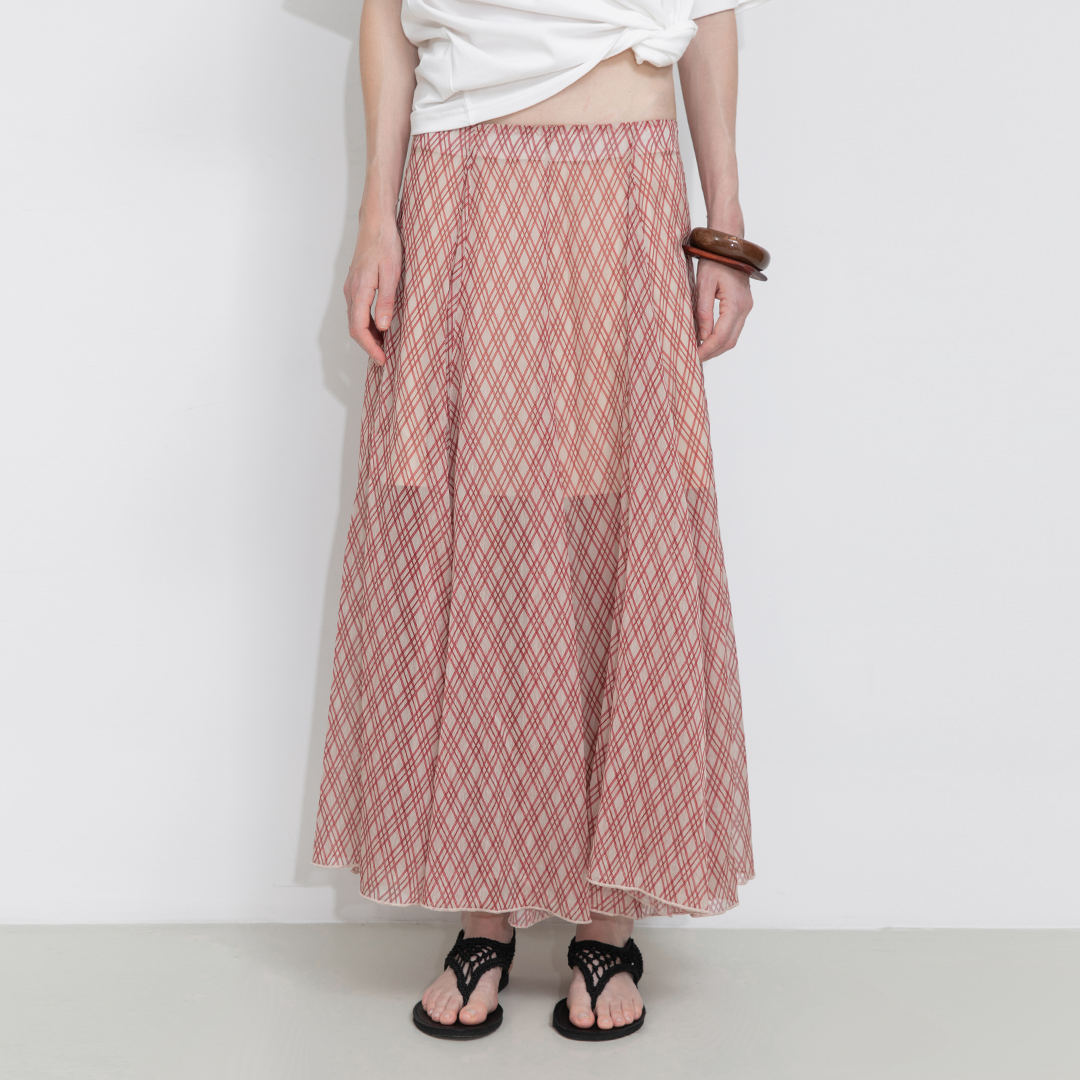 Asymmetrical Flowy Check Maxi Skirt-Red-7