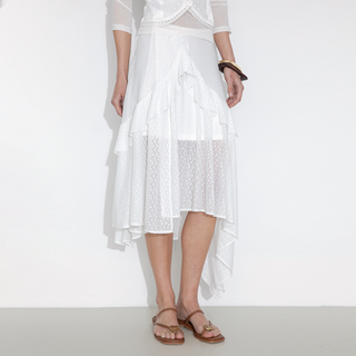 Asymmetrical Ruffled Floral Eyelet Skirt