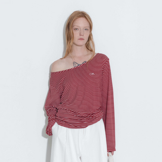 Adjustable Collar Oversized Stripe Long Sleeve Top
