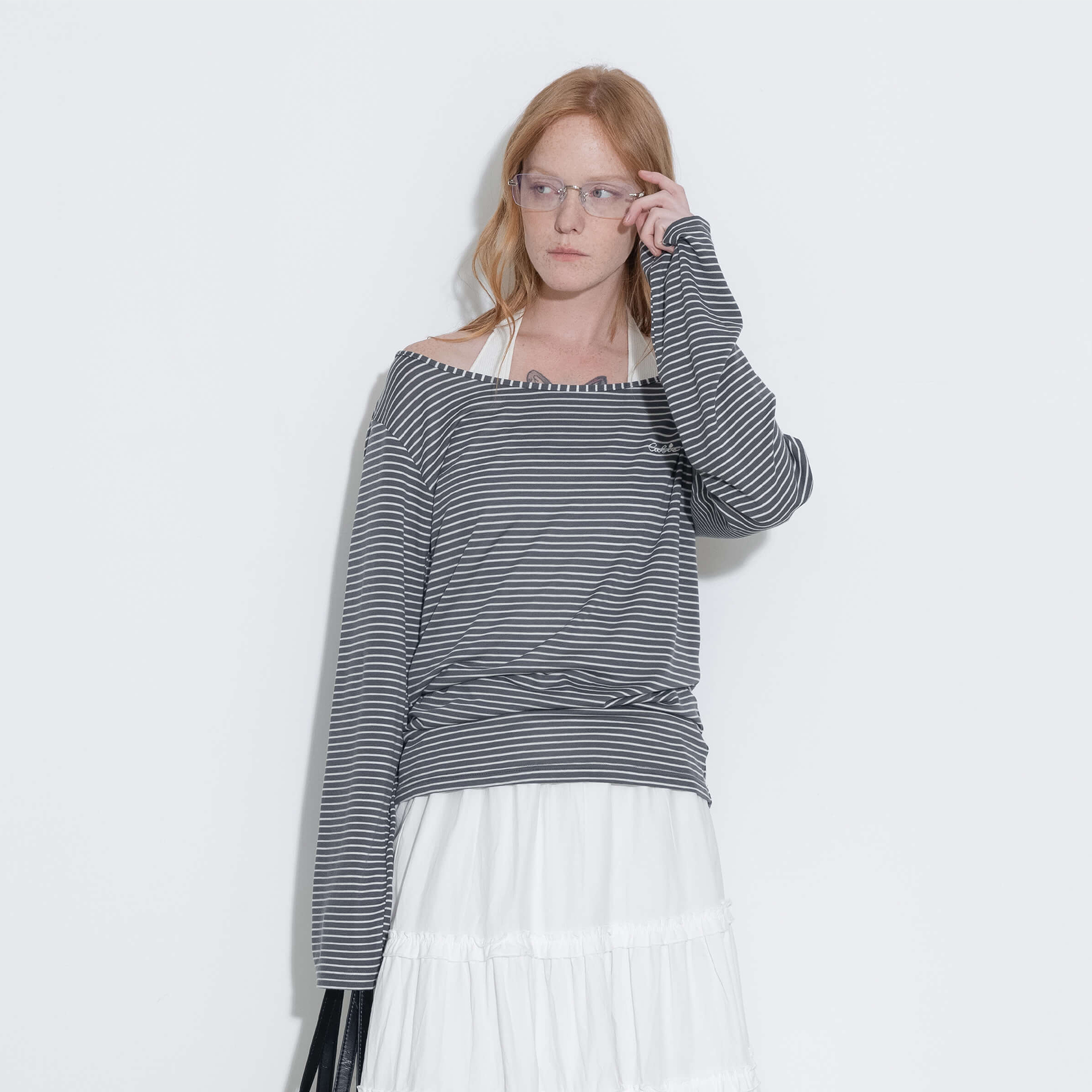 Adjustable Collar Oversized Stripe Long Sleeve Top-12