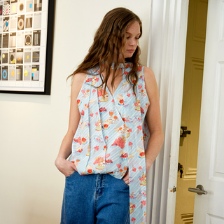 V-Neck Sleeveless Top with Scarf Tie