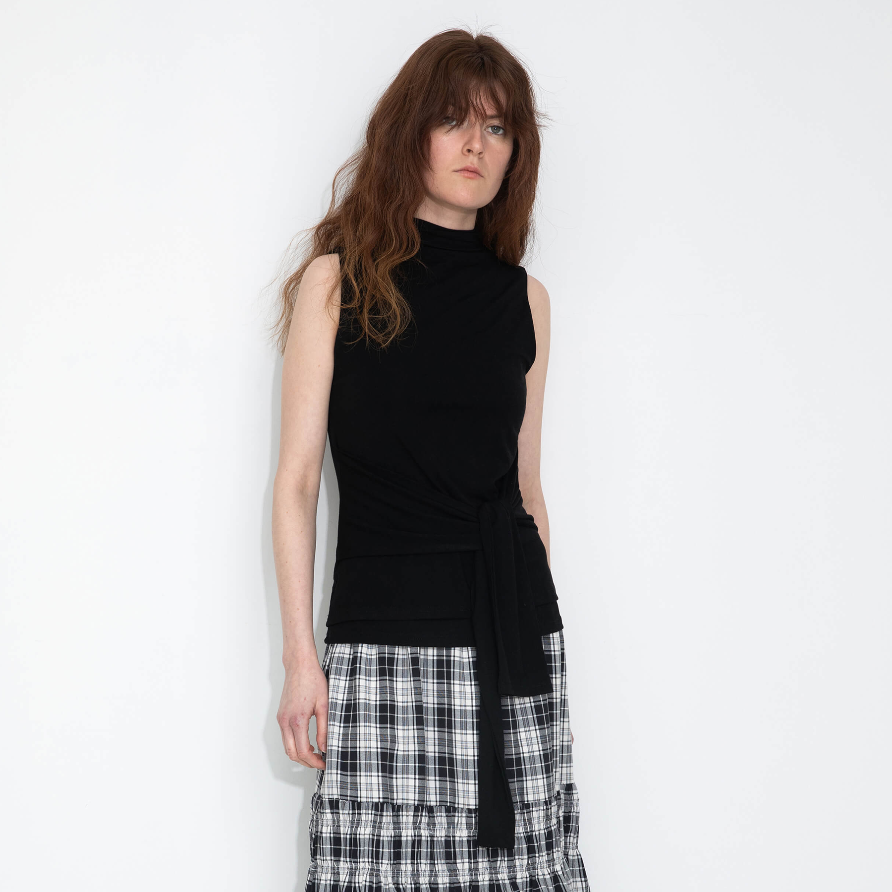 Tie-Detail Sleeveless Mock Neck Top-13