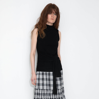 Tie-Detail Sleeveless Mock Neck Top