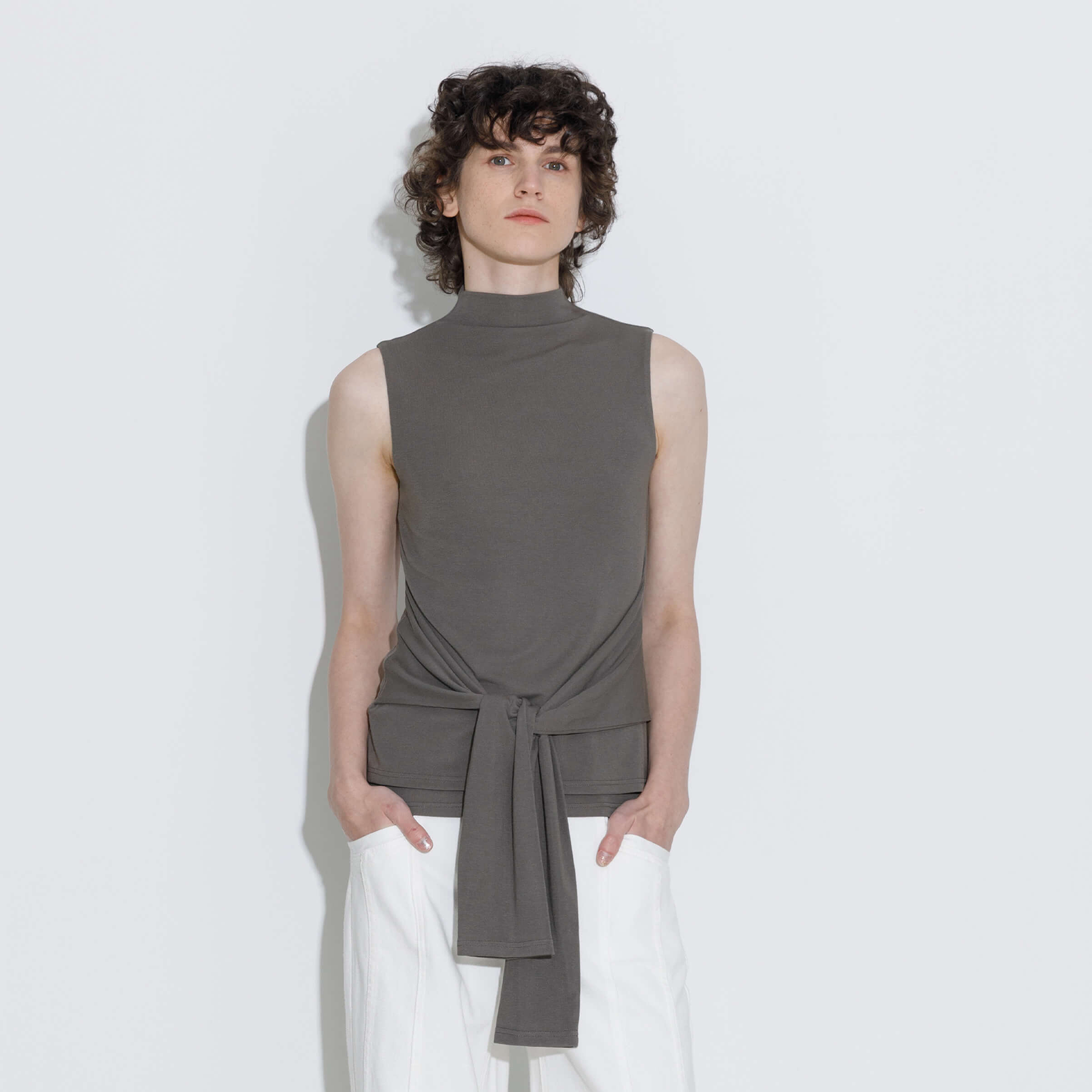 Tie-Detail Sleeveless Mock Neck Top-7