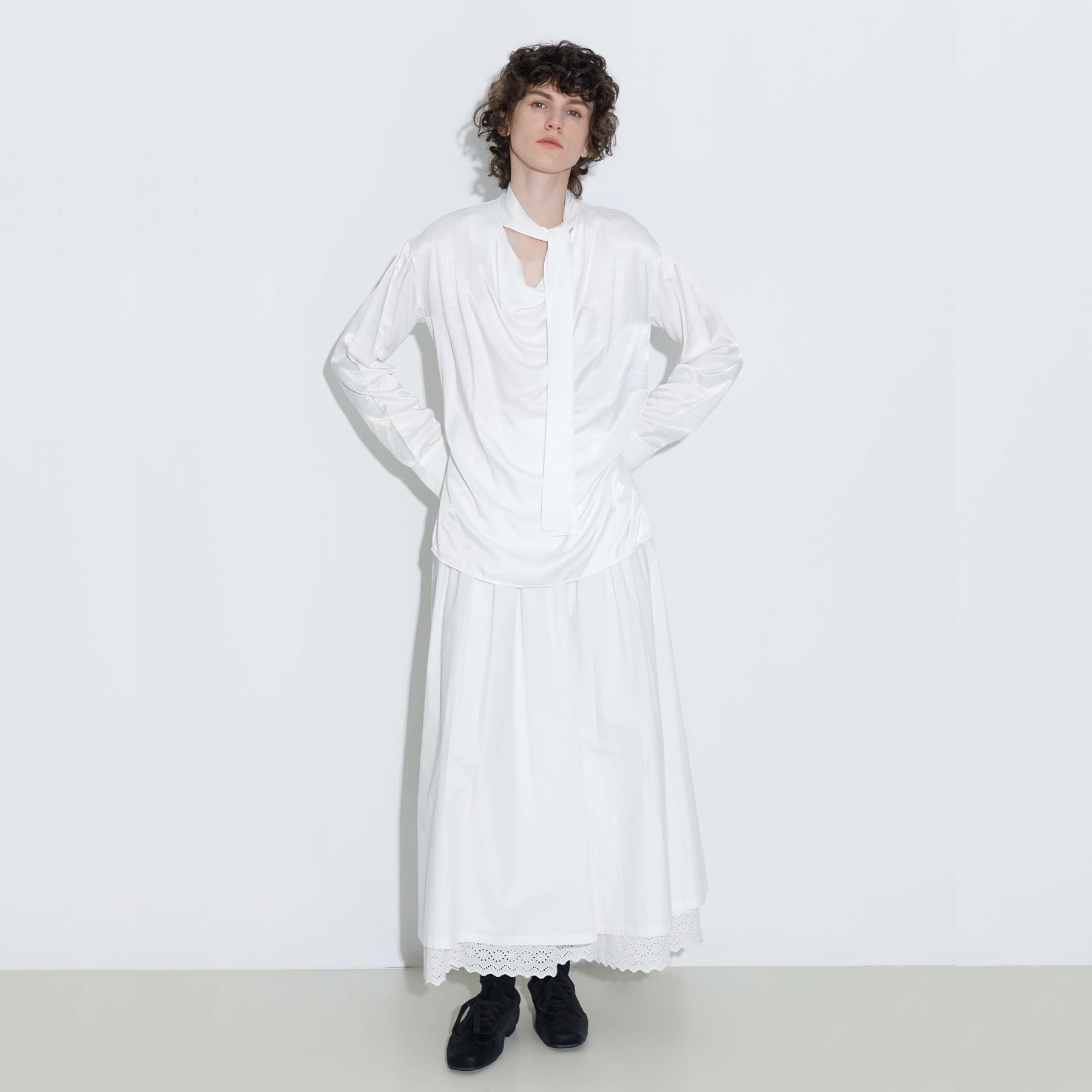 Oversize Satin Blouse with Tie-7