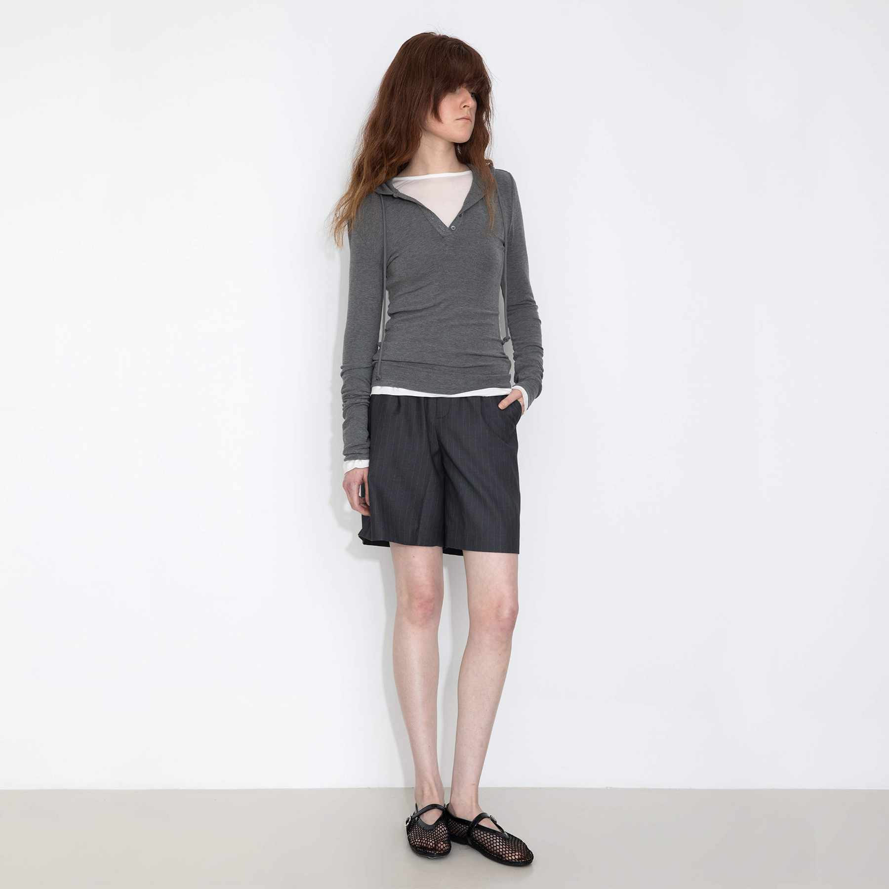 Slim-Fit Hooded V-Neck Long Sleeve Top-19