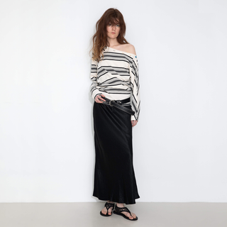 Off-Shoulder Striped Long-Sleeve Tee