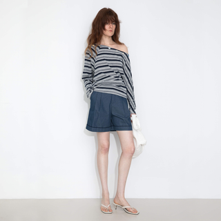 Off-Shoulder Striped Long-Sleeve Tee